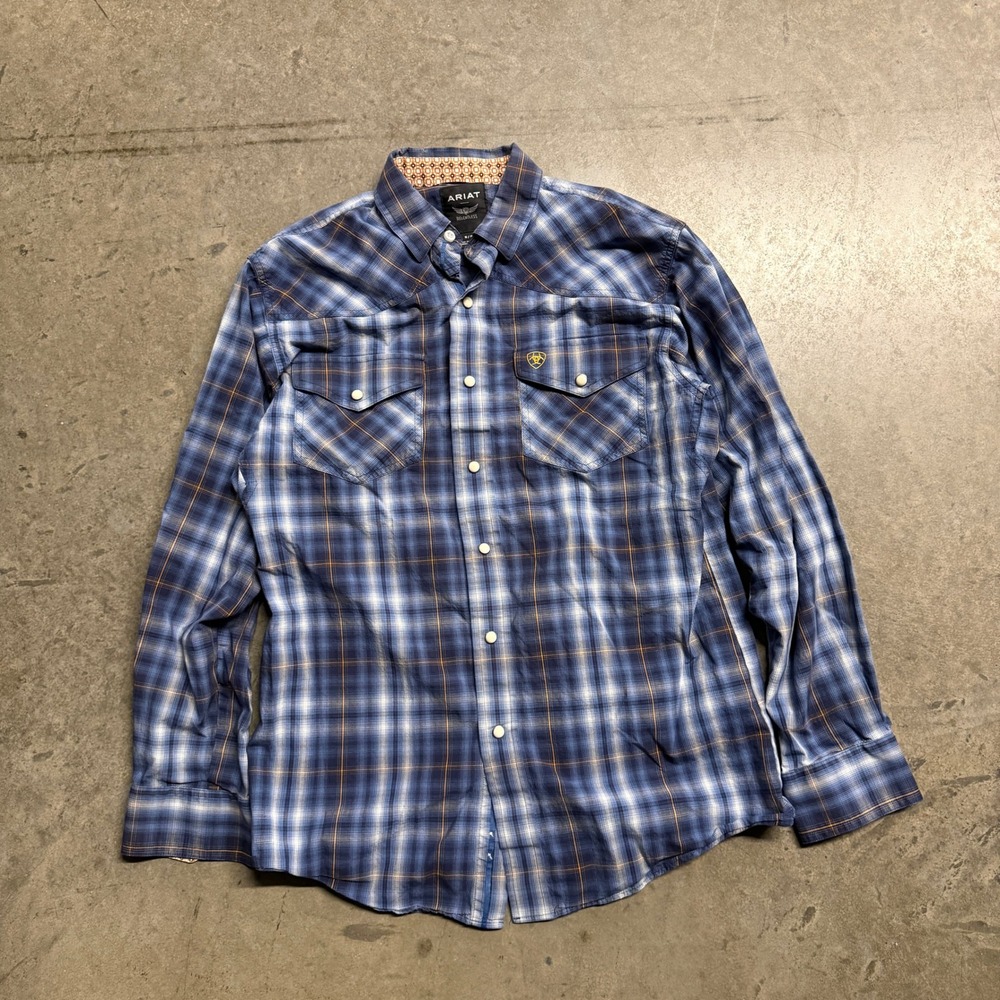 Ariat Relentless Mens Blue Plaid Pearl Snap Western Long Sleeve Shirt Small